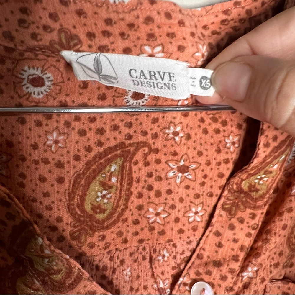 Carve‎ Designs Dylan Gauze Paisley Orange Long Sleeve Boho Top - Picture 7 of 9